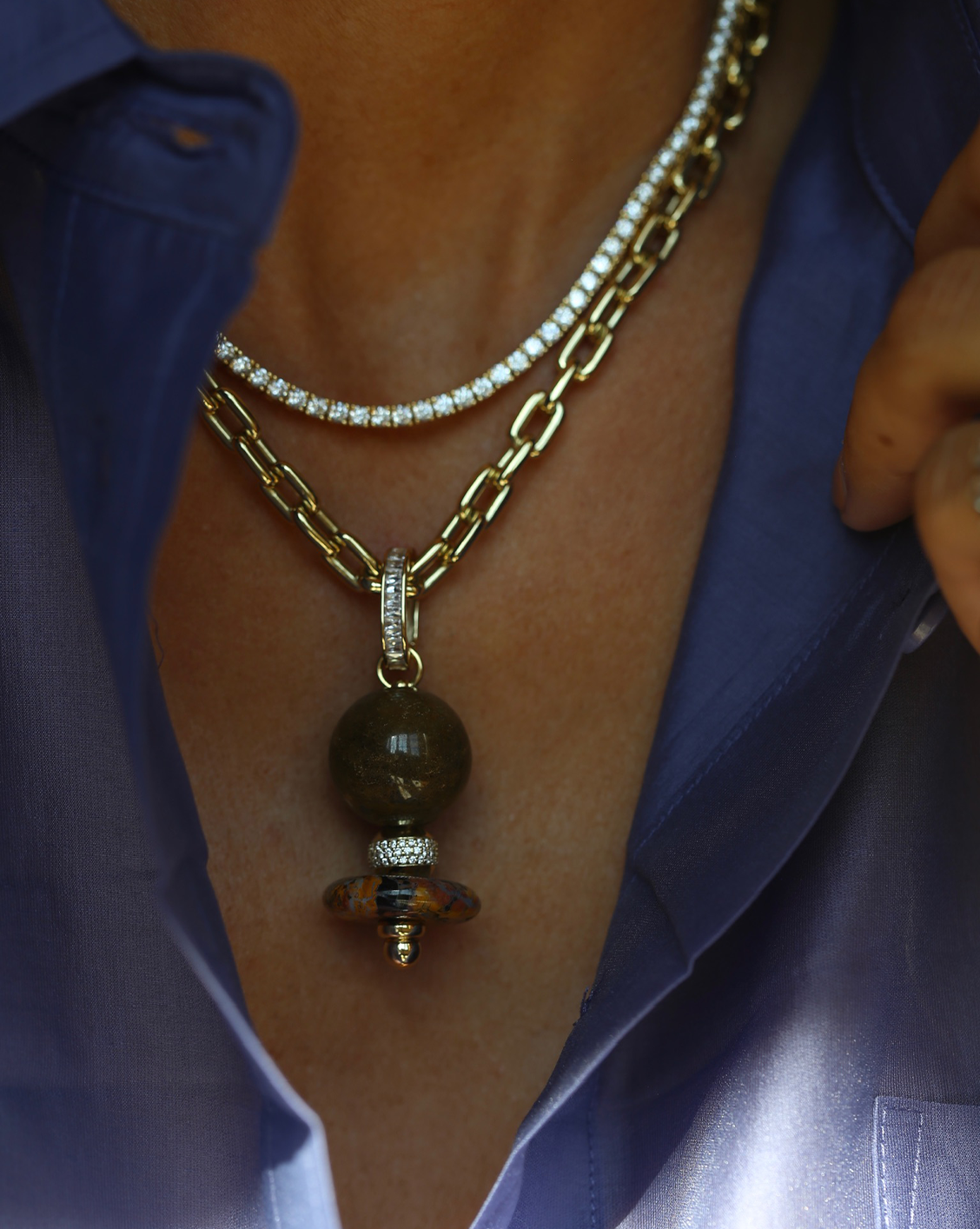 Orbit Pendant - Ocean Jasper/Tigers Eye #1