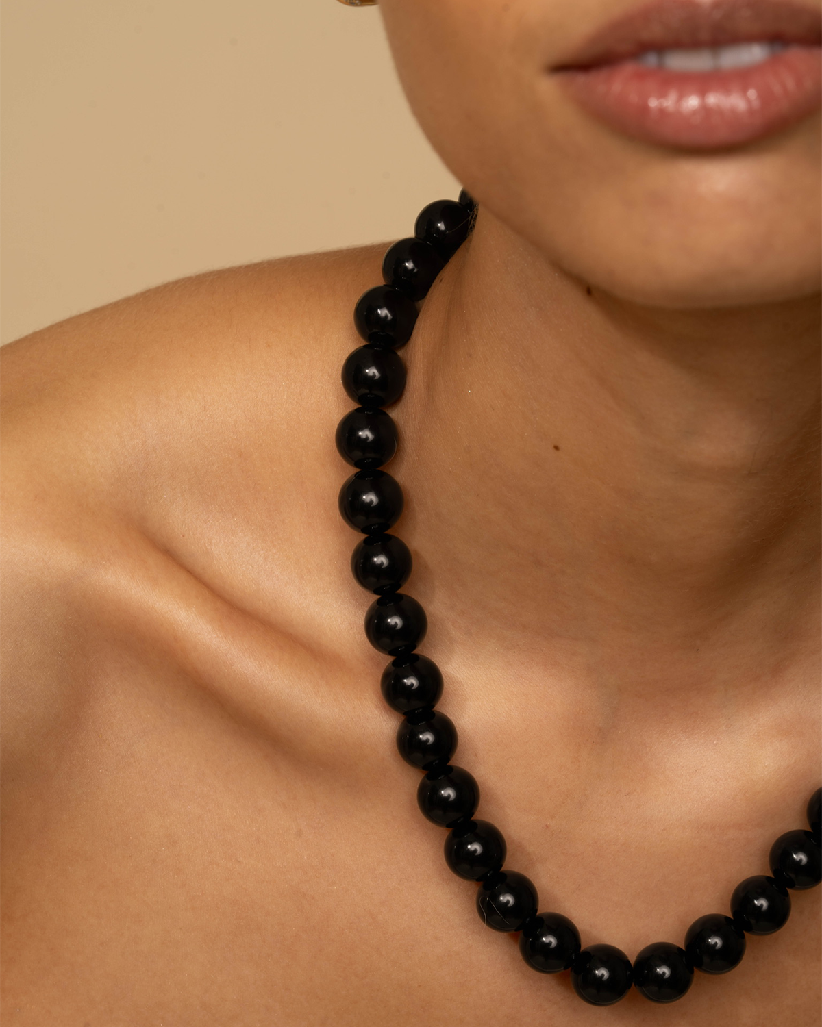 12mm Black Agate Boulé Necklace - Gold Vermeil
