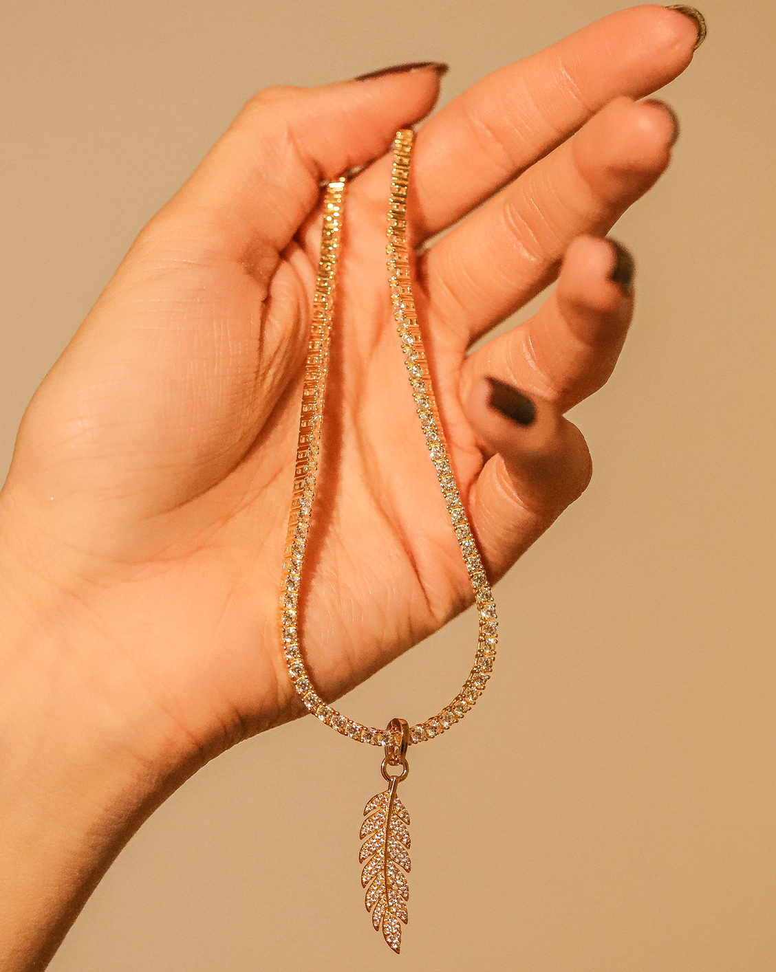 Pave Leaf Charm- Gold Vermeil