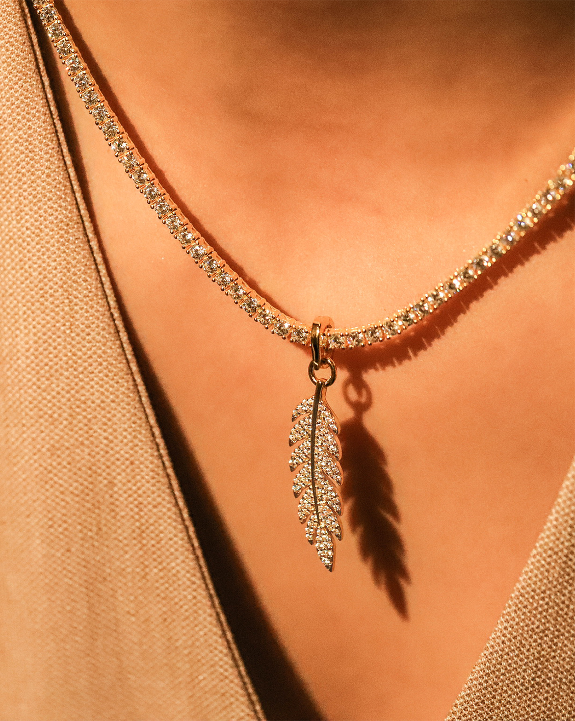 Pave Leaf Charm- Gold Vermeil