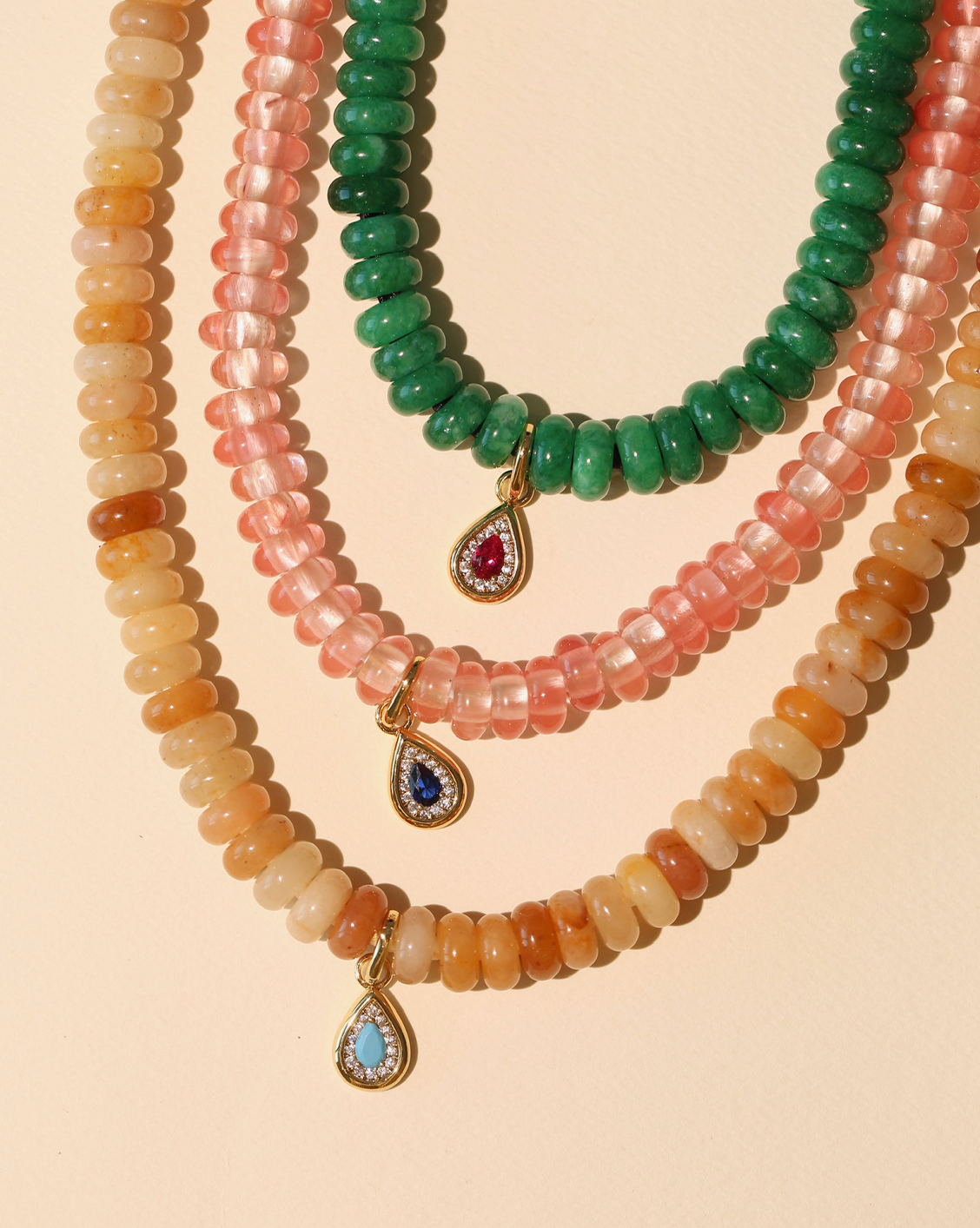 Pietra Drop Necklace - Watermelon Quartz/Sapphire