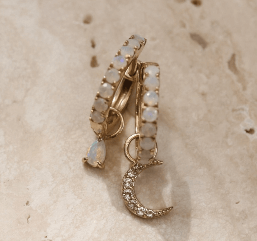 Pave Crescent Earring Charm - 10k Solid Gold