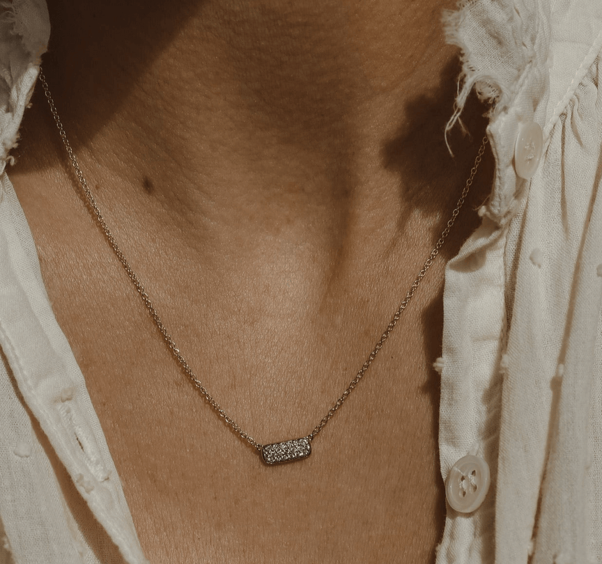 Pave Stadium Diamond Necklace - 14k Solid Gold