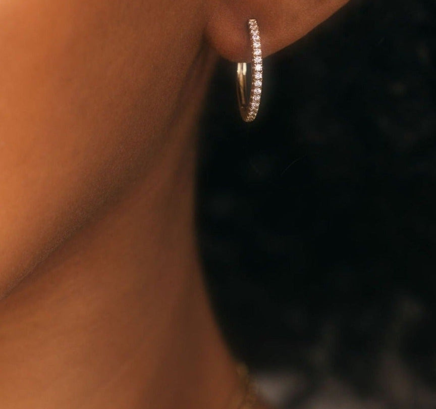 15mm Pave Essential Hoops - Sterling Silver