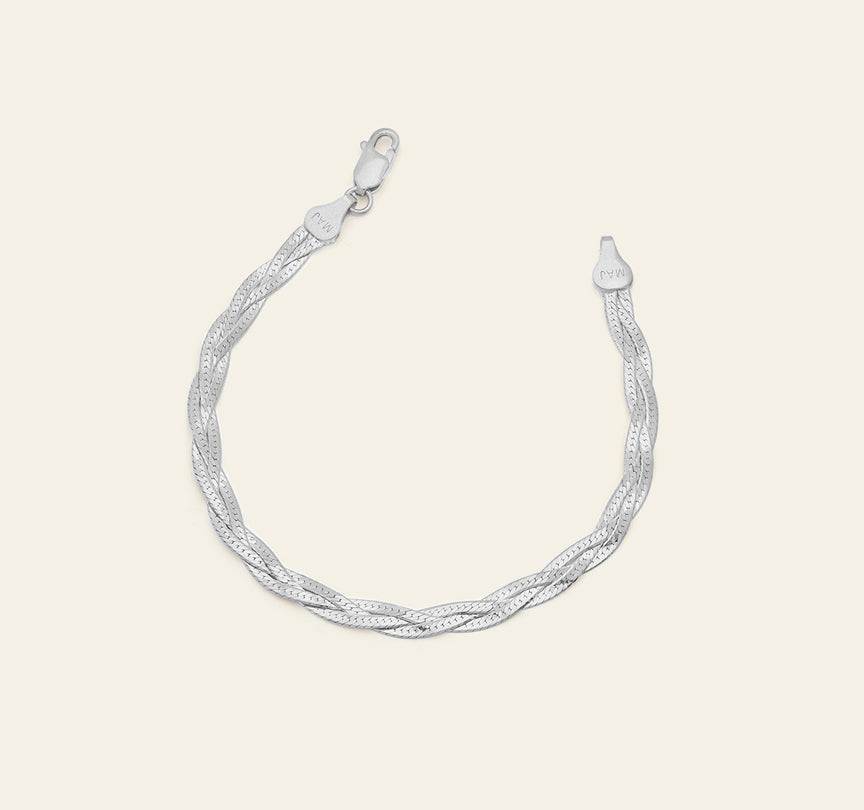 Braided Herringbone Bracelet - Sterling Silver