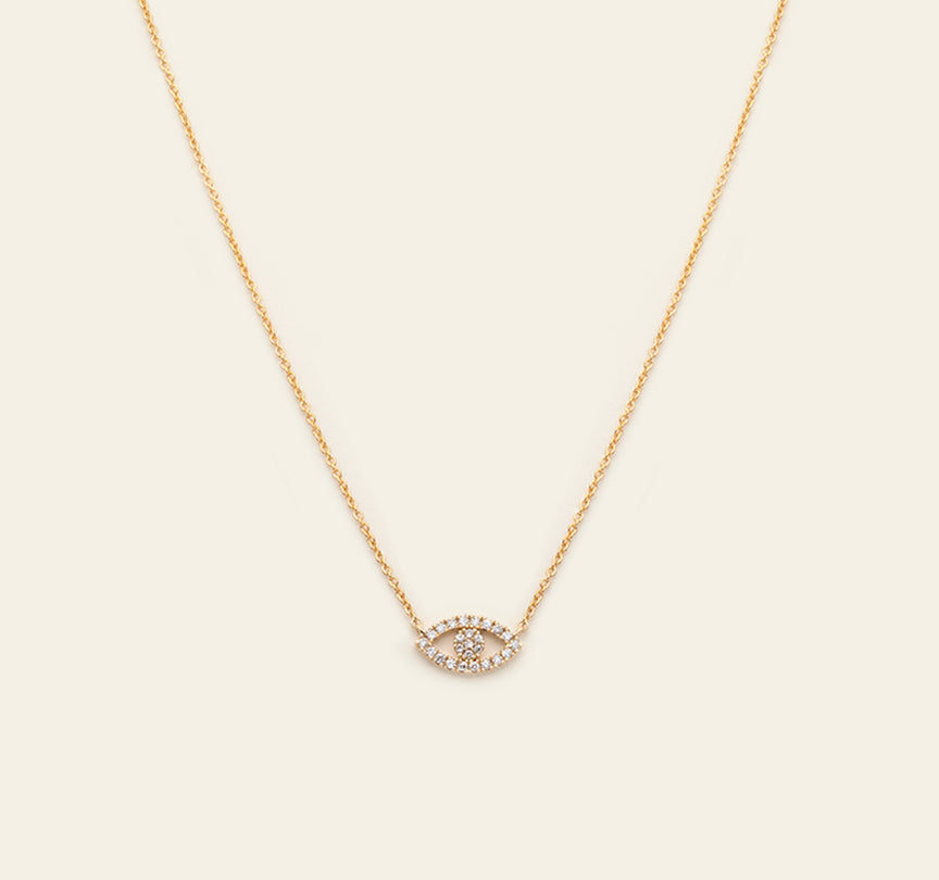 Diamond Evil Eye Necklace - 14k Solid Gold