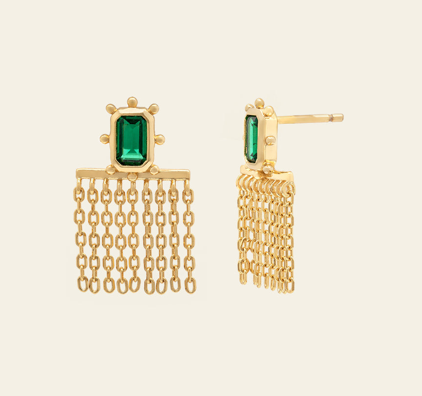 Fringe Drop Earrings - Gold Vermeil/Green