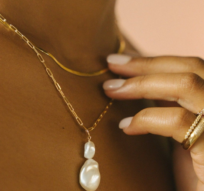 Double Baroque Pearl Pendant - Gold Vermeil