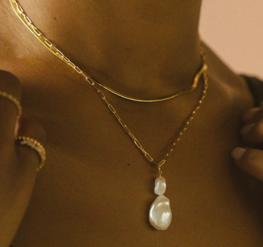 Double Baroque Pearl Pendant - Gold Vermeil