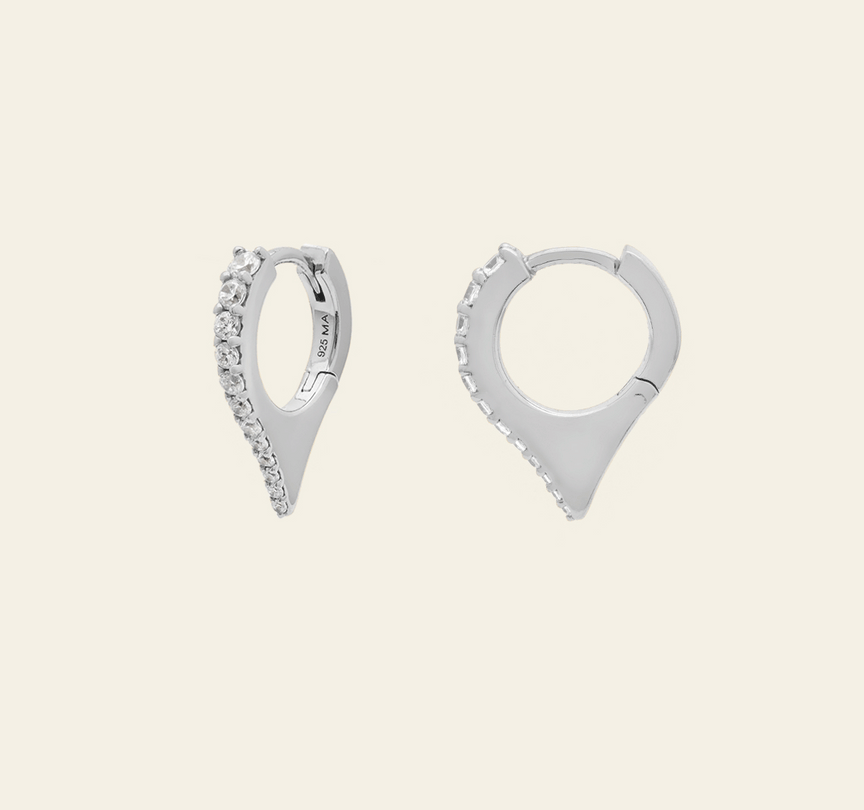 Pave Elongated Hoops - Sterling Silver