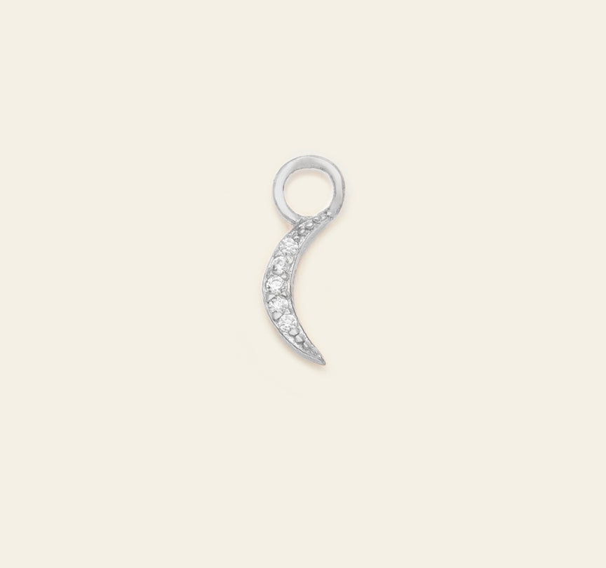 Pave Crescent Earring Charm - Sterling Silver