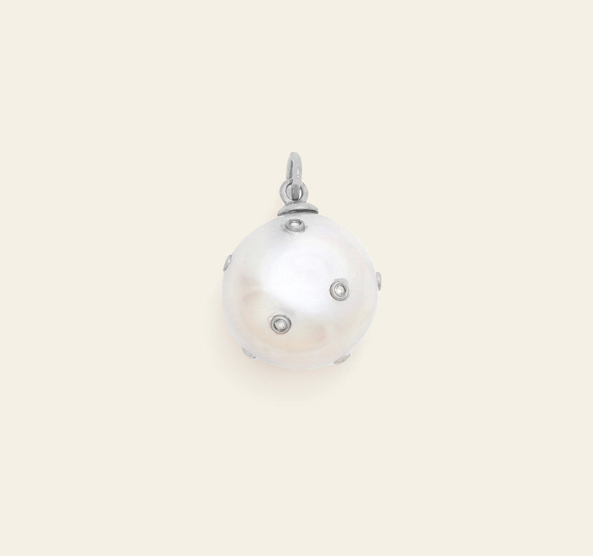 Topaz Inlay Baroque Pearl Pendant - Sterling Silver