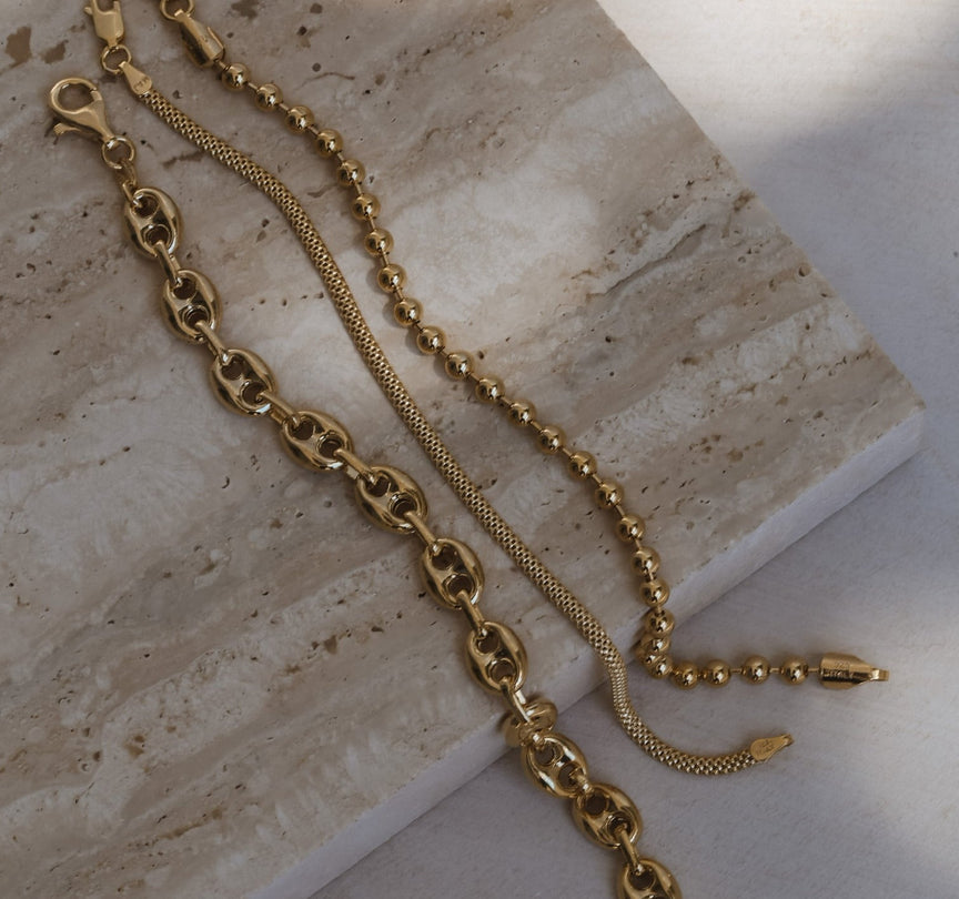 Puffed Mariner Bracelet - Gold Vermeil